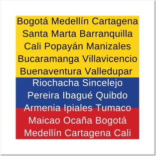 Colombian Flag with Cities Posters and Art